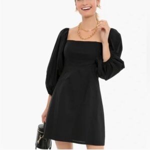 TUCKERNUCK POMANDER PLACE Chloe Square Neck Black Cotton Mini Dress L Large